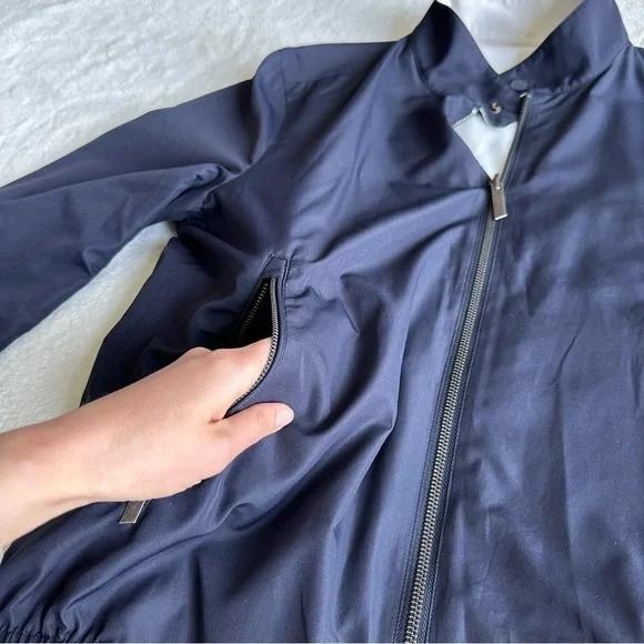 Adolfo Dominguez Reversible Navy Blue Ivory Harringtone Jacket S